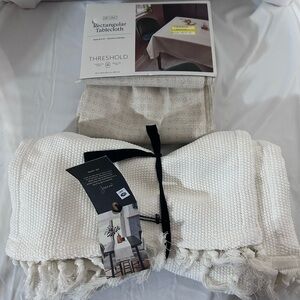 NWT Cream Table Runner & Beige Rectangular Tablecloth -Threshold, Hearth & Hand